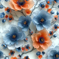 Floral pattern blue and orange flowers pattern