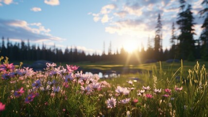 A tranquil scene of a peaceful meadow with wildflowers swaying in the breeze -Generative Ai