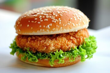 crispy chicken burger on a white surface table