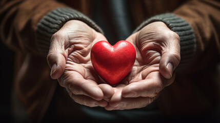 The hand presenting a red heart symbolizes a heartfelt gesture and a willingness to contribute to the well-being of others.