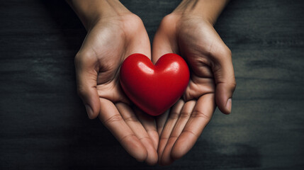 a powerful message about the significance of charitable actions by holding red heart