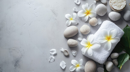 Spa background , relaxation concept on soft grey background.