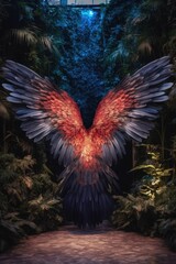 Angel Wings in the Jungle: Ethereal Forest Setting, Winged Fantasy, Nature's Embrace, Mystical Jungle, Enchanted Wilderness, Angelic Presence, Ethereal Photo Backdrop, Forest Serenity, Winged Elegance