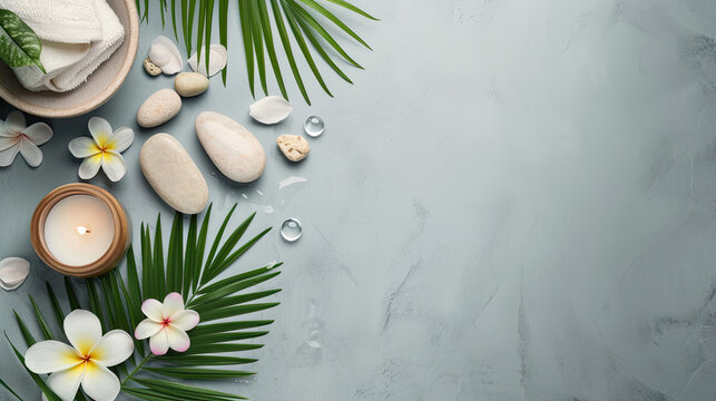 Spa background , relaxation concept on soft grey background.