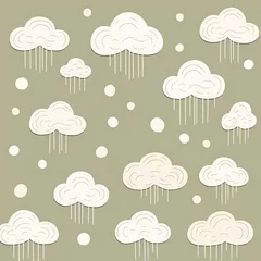 Poster Ivory olive and cloud cute square pattern, in the style of minimalist line drawings © Michael
