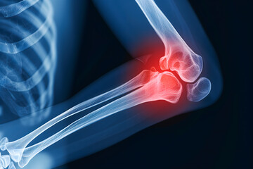 3d Illustration Of Broken Human Elbow Injury, Medical Concept. Pain In The Elbow