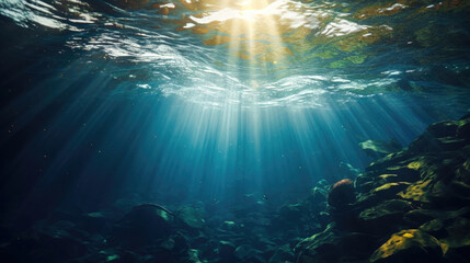 Fototapeta na wymiar Aquatic Symphony: Lens Flares and Water Creating Visual Harmony