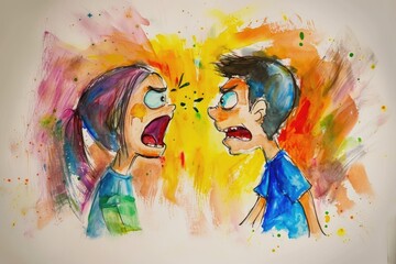 A childs painting of the parents arguing.