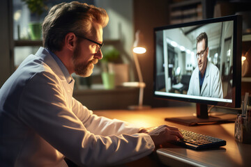 Obraz na płótnie Canvas A doctor in a telehealth session providing medical advice online