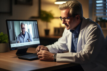 A doctor in a telehealth session providing medical advice online
