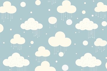 Ivory sky blue and cloud cute square pattern, in the style of minimalist line drawings