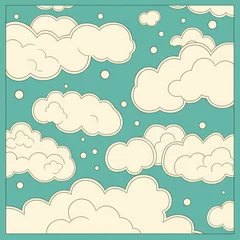 Dekokissen Ivory turquoise and cloud cute square pattern, in the style of minimalist line drawings © Michael
