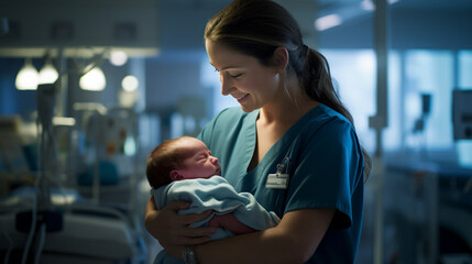 an obstetrician holds a newborn baby in his hands - obrazy, fototapety, plakaty