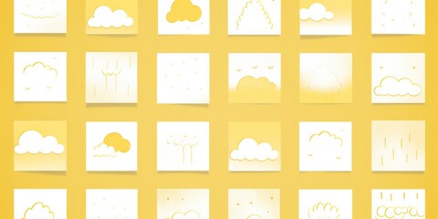 Ivory yellow and cloud cute square pattern, in the style of minimalist line drawings