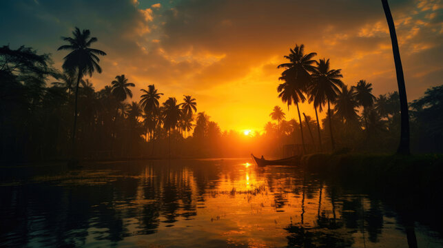 Tropical Tranquility: Sunrise Over Kerala's Backwaters