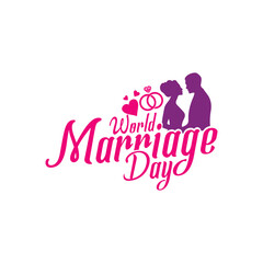 Typography concept design for World Wedding Day creative romantic editable design, banner, poster, vector illustration. A partner emphasizes beauty and loyalty, wedding logo, Valentine's Day concept