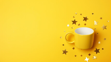 Victorious Cup on Luminous Yellow Background with Stars - Perfect Copy Space for Promotional Content