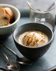 Italian affogato, ice cream and coffee, selective focus