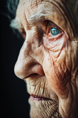Close up of an elderly woman's face with a look of wisdom, Concept of the Month of Women's History.