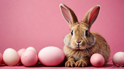 Naklejka na ściany i meble Easter bunny rabbit with painted egg