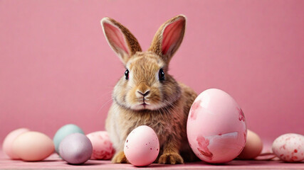 Naklejka na ściany i meble Easter bunny rabbit with painted egg