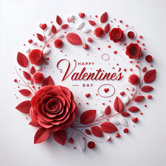 Close-up heart-shaped greeting card with happy Valentine's Day on white background Ai generative.