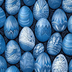 Easter eggs pattern. Blue decorated  eggs. As wallpaper, background, digital paper, scrapbooking, packaging.