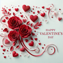 Close-up heart-shaped greeting card with happy Valentine's Day on white background Ai generative.