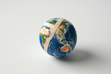 Planet earth with bandages, concept of environmental preservation and ecology, Earth Day.