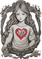 Free vector typography spread love on Valentine's Day T-shirt. AI generated