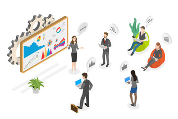 3D Isometric Flat  Conceptual Illustration of Professional Business Adviser , Coaching and Mentoring