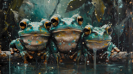 frogs in water - obrazy, fototapety, plakaty