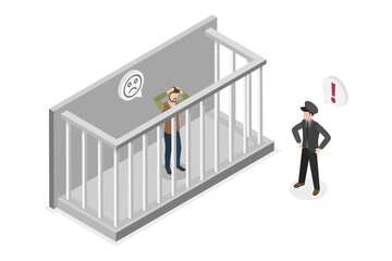 Fototapeta premium 3D Isometric Flat Conceptual Illustration of Prison, Arrest, Tribunal and Imprisonment