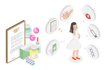 3D Isometric Flat  Conceptual Illustration of Infertility Treatment, IVF Procedure