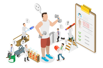 3D Isometric Flat  Conceptual Illustration of Doping, Muscle Growth Supplement