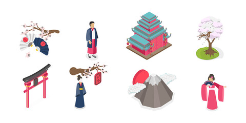 3D Isometric Flat  Set of Japan Collection, Ancient Culture Items
