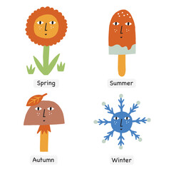 Four Seasons Hand Drawn Cute Graphics Elements