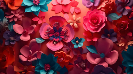 Valentine's day background. Colorful paper cut flowers