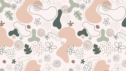 Seamless pattern with abstract flowers and dots. Creative floral background.Boho style.