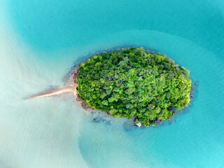 View from above, stunning aerial view of a small island bathed by a turquoise water. Ao nang,...
