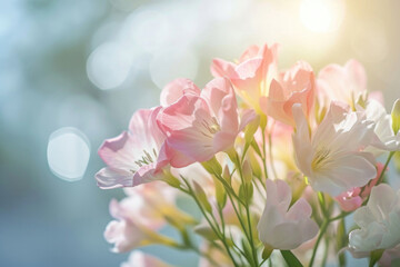 A bouquet of flowers bathed in soft sunlight