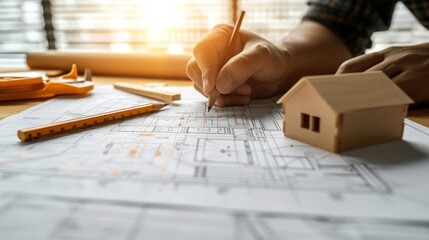 Person Building New Home Writing on Paper With House Model Generative AI
