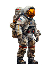 Astronaut standing in a space suit isolated on transparent background, PNG file