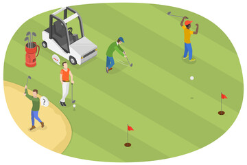 3D Isometric Flat Conceptual Illustration of Golf Club, Leisure Activity