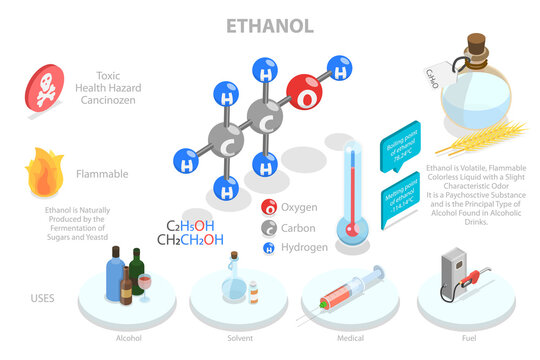 3D Isometric Flat  Conceptual Illustration of Ethanol, Physical Properties of Ethanoic Acid