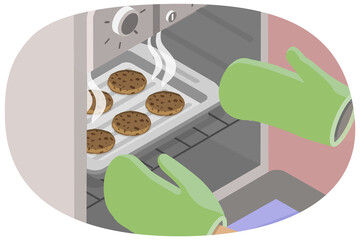 3D Isometric Flat  Conceptual Illustration of Cooking Biscuit , Homemade Cookies