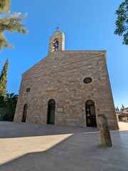 Madaba historical old town, Jordan, fampous for Interior of Greek Orthodox Basilica of St George with the mosaic map of Holy Land