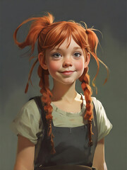 Fototapeta premium Pippi Longstocking, sketchbook style. Ai Generated.