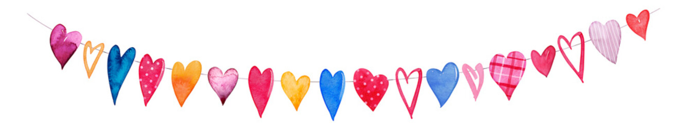 Watercolor Flags In The Shape Of Hearts PNG