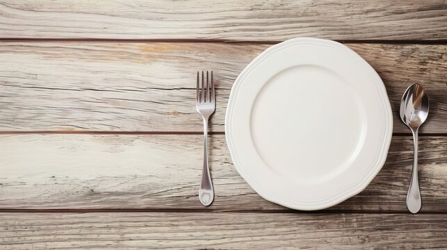 minimal table setting with blank dish for fasting concept - AI Generated